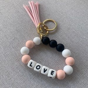 “Love” silicone bead wristlet keychain with tassel- Handmade